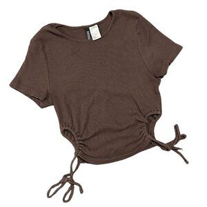 Divided Women's Brown Short Sleeve Cropped Top With Tie Side Cut Outs